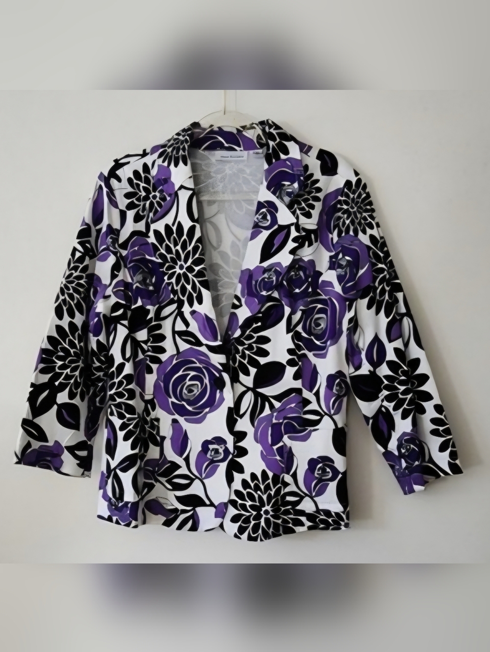 Joan Rivers Botanical Bold Floral Blazer Graphic Statement Whimsy Retro Medium